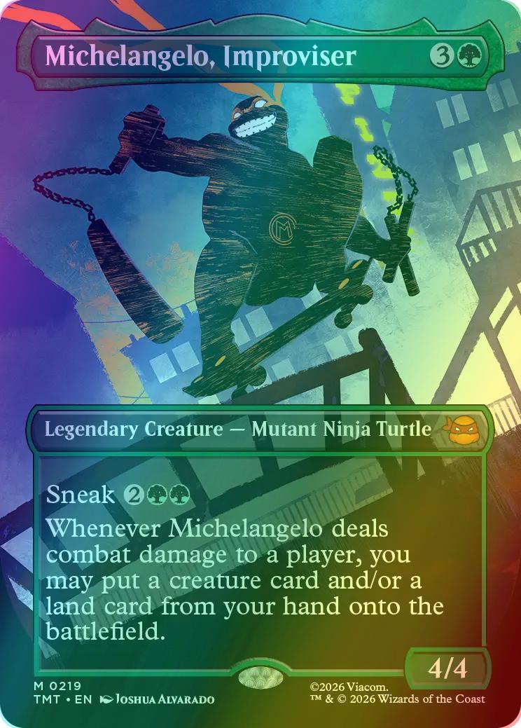 Michelangelo, Improviser [219] [Borderless] [Silhouette] [Teenage Mutant Ninja Turtles] [Foil]