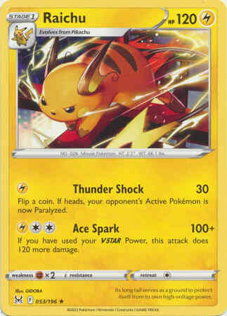 Raichu - 053/196 - Rare [swsh11-053] [Non-Holo]