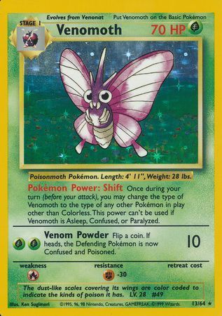 Venomoth - Missing Set Symbol - 13/64 - Rare [base2U-13] [Holo]
