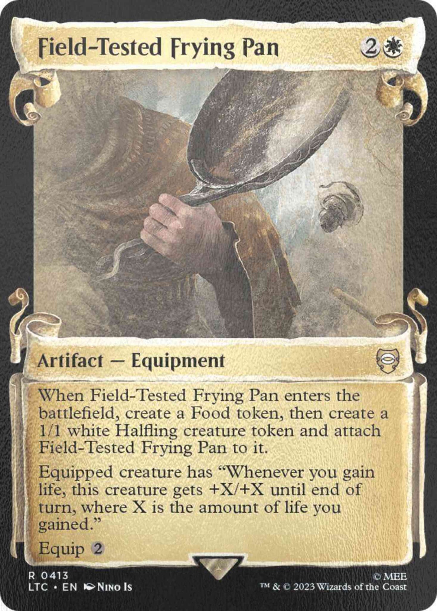 Field-Tested Frying Pan [413] [Scrolls Showcase] [The Lord of the Rings: Tales of Middle-earth: Commander] [Silver Foil]