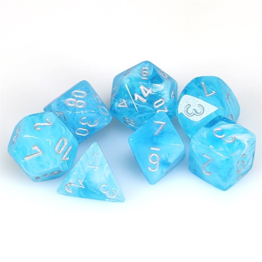 Chessex Luminary Dice - Set of 7 - Mini-Hedral - Sky/Silver
