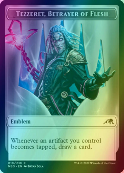 Spirit Token (02) // Tezzeret, Betrayer of Flesh Emblem (19) [Kamigawa: Neon Dynasty: Tokens] [Foil]