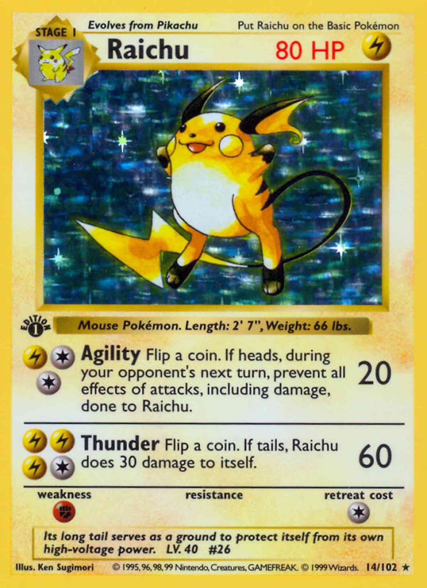 Raichu - 14/102 - Rare - 1st Edition [base1-14] [Holo]