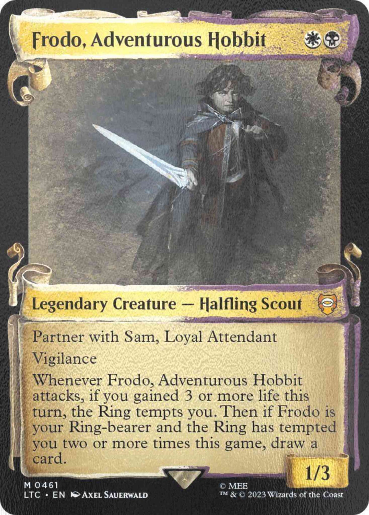 Frodo, Adventurous Hobbit [461] [Scrolls Showcase] [The Lord of the Rings: Tales of Middle-earth: Commander] [Silver Foil]