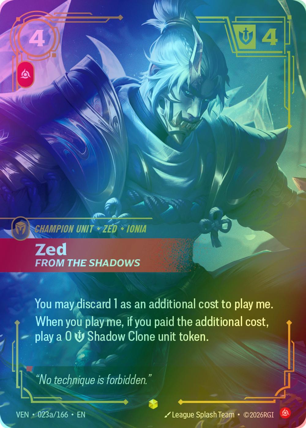 Zed, From the Shadows (Alternate Art) - 023a/166 [Vendetta] [Foil]