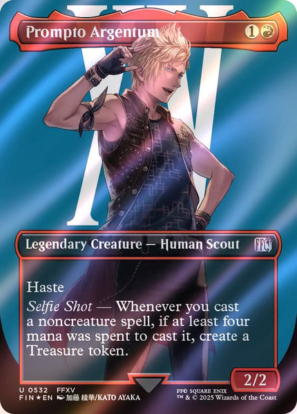 prompto mtg card Magic The Gathering - Universes Beyond - Final Fantasy create a Treasure token 18-134S Prompto - Card Cavern