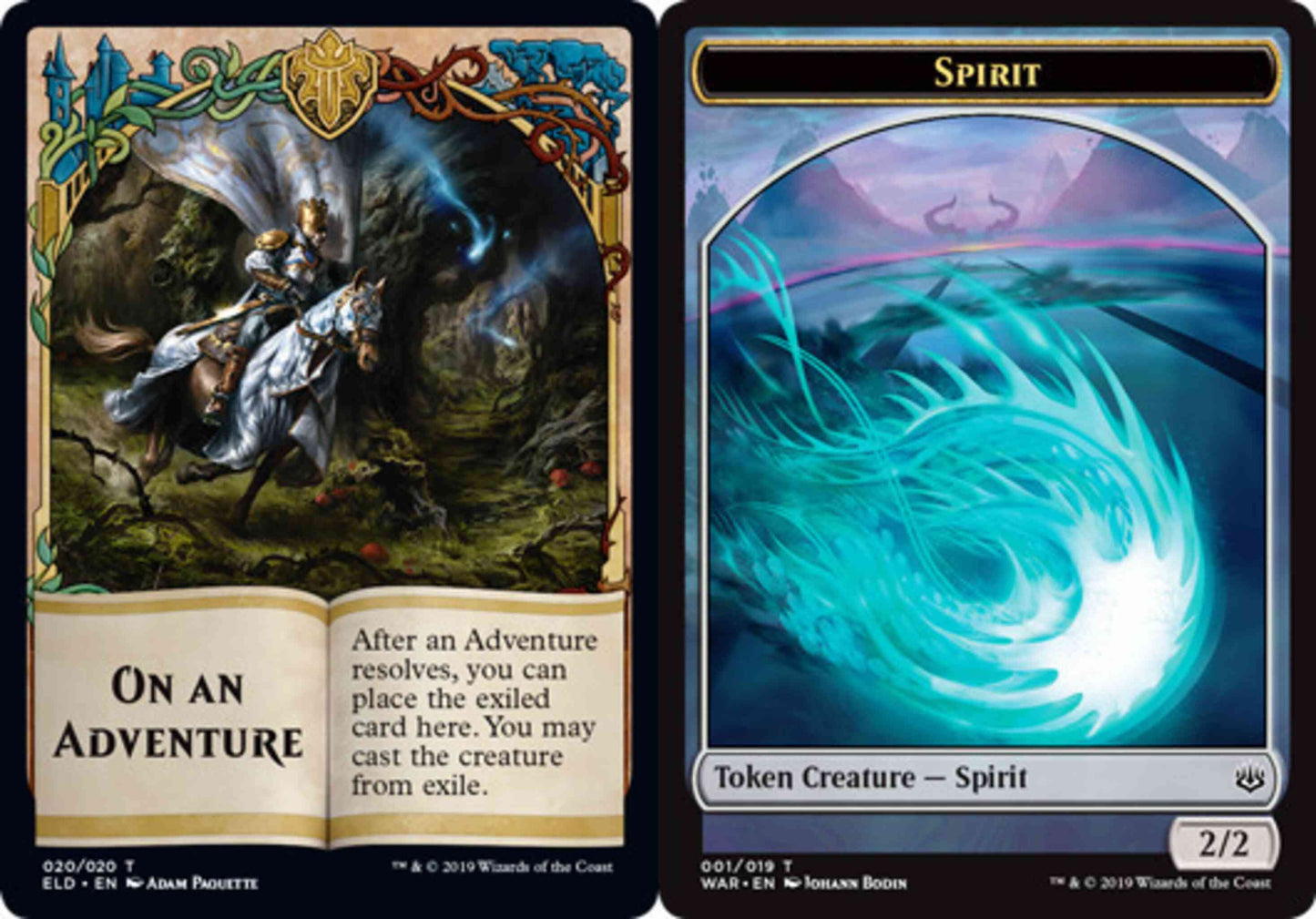 On An Adventure Token (20) // Spirit Token (01) [ELD/WAR Set Symbol] [Challenger Deck 2020 Tokens] [Non-Foil]