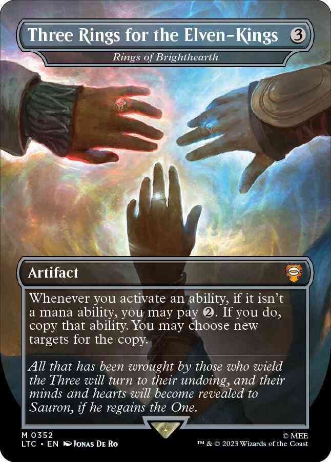Three Rings for the Elven-Kings - Rings of Brighthearth [352] [Borderless] [Realms and Relics] [The Lord of the Rings: Tales of Middle-earth: Commander] [Non-Foil]