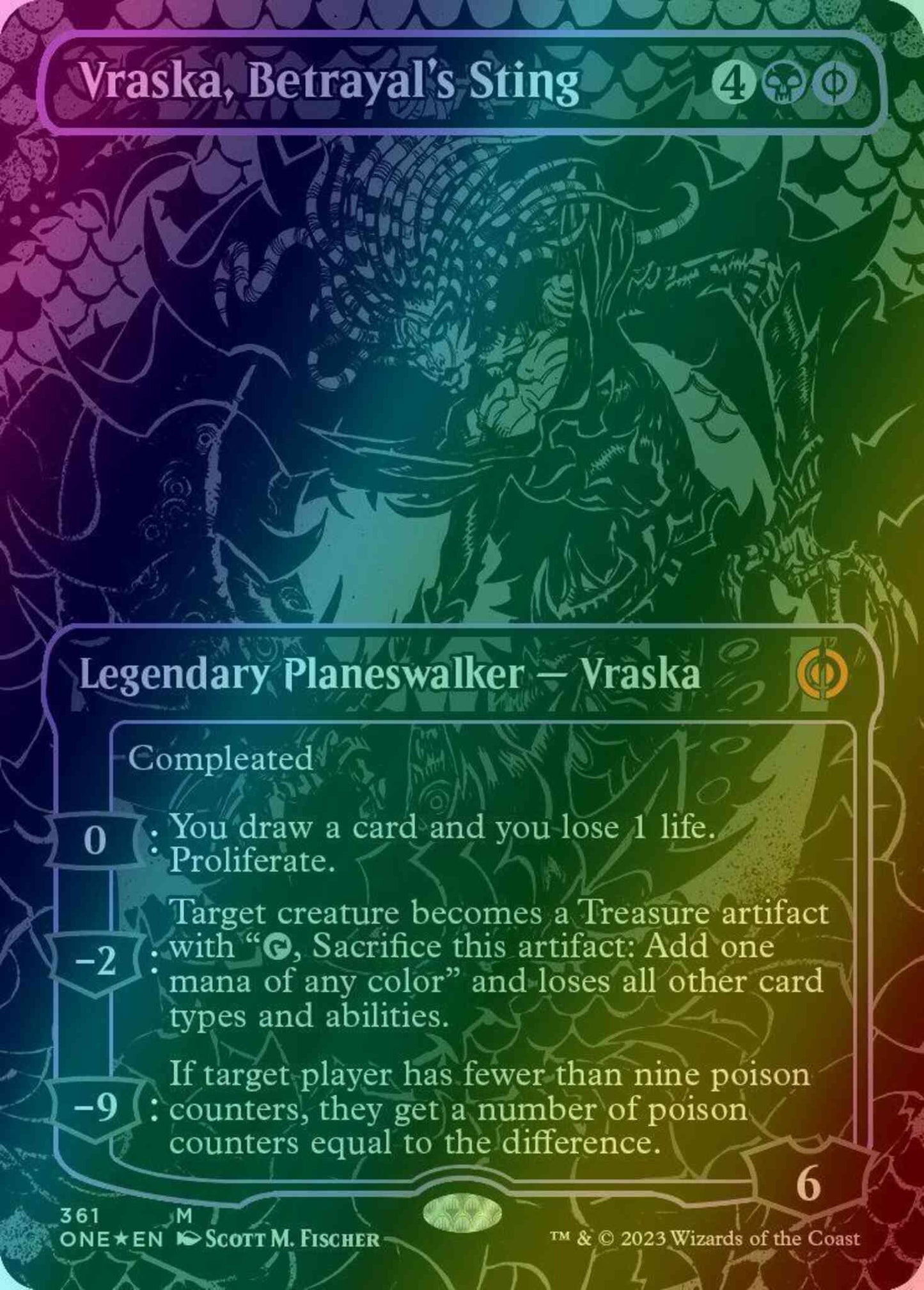 Vraska, Betrayal's Sting [361] [Borderless] [Phyrexia: All Will Be One] [Oil Slick Foil]