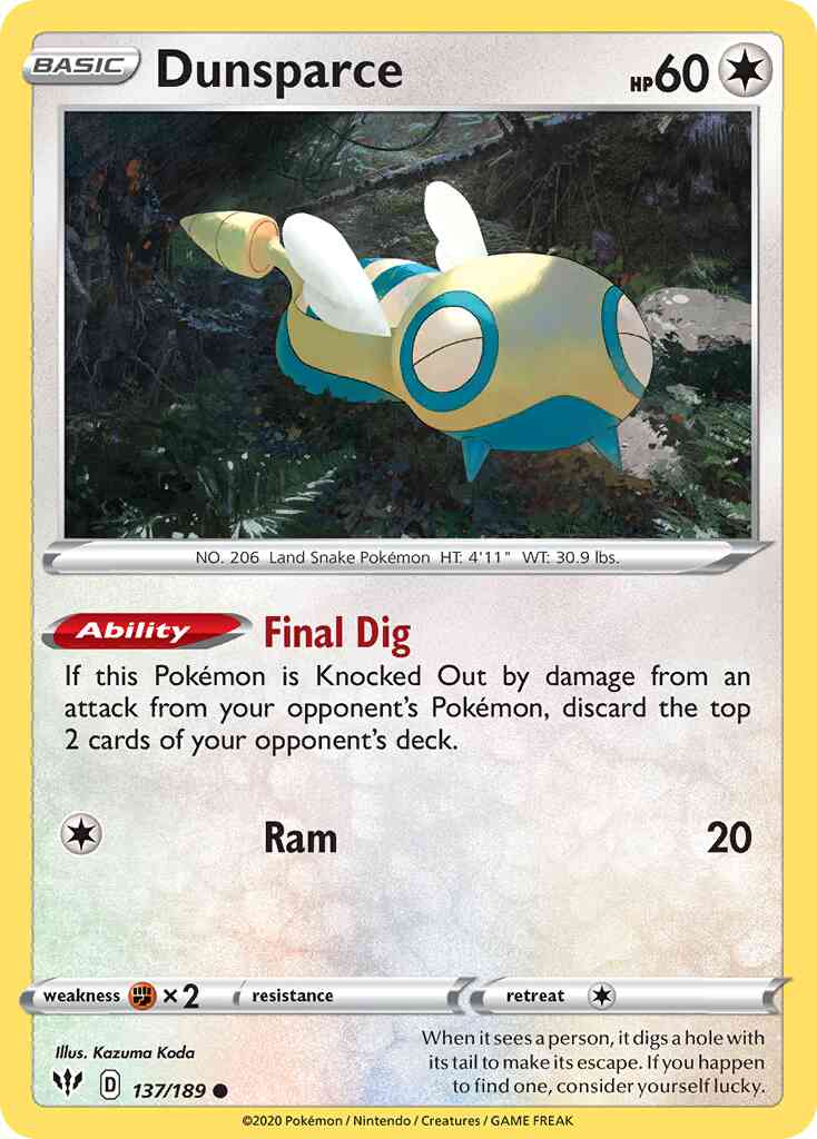 Dunsparce - 137/189 - Common [swsh3-137] [Reverse Holo]