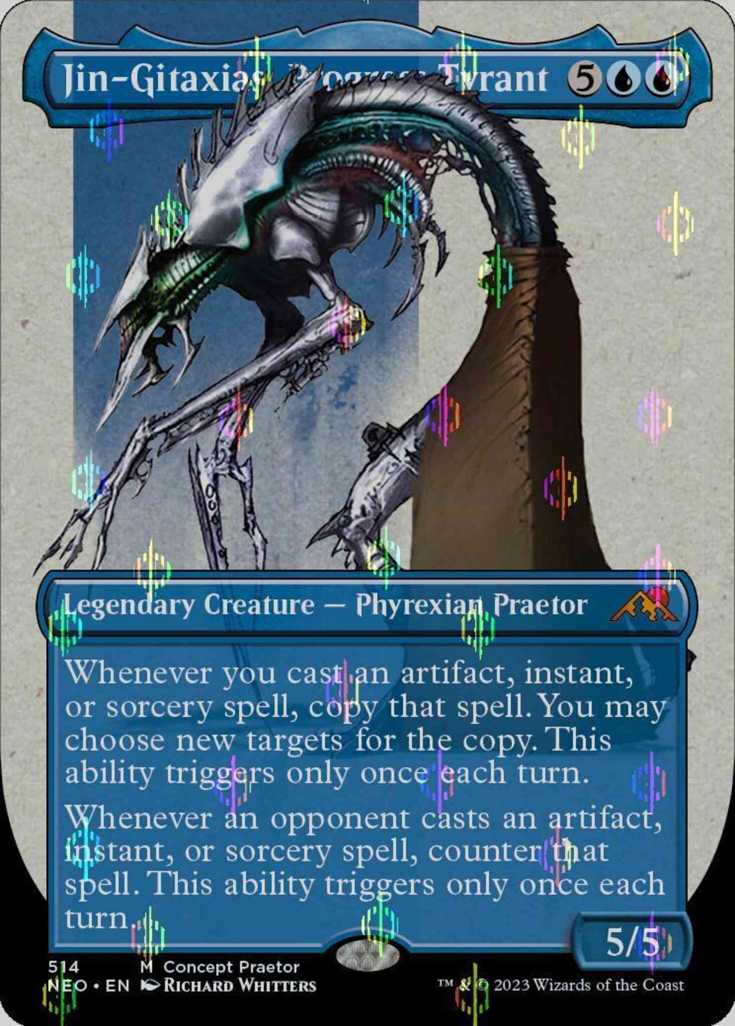Jin-Gitaxias, Progress Tyrant [514] [Borderless] [Concept Praetor] [Kamigawa: Neon Dynasty] [Compleat Foil]