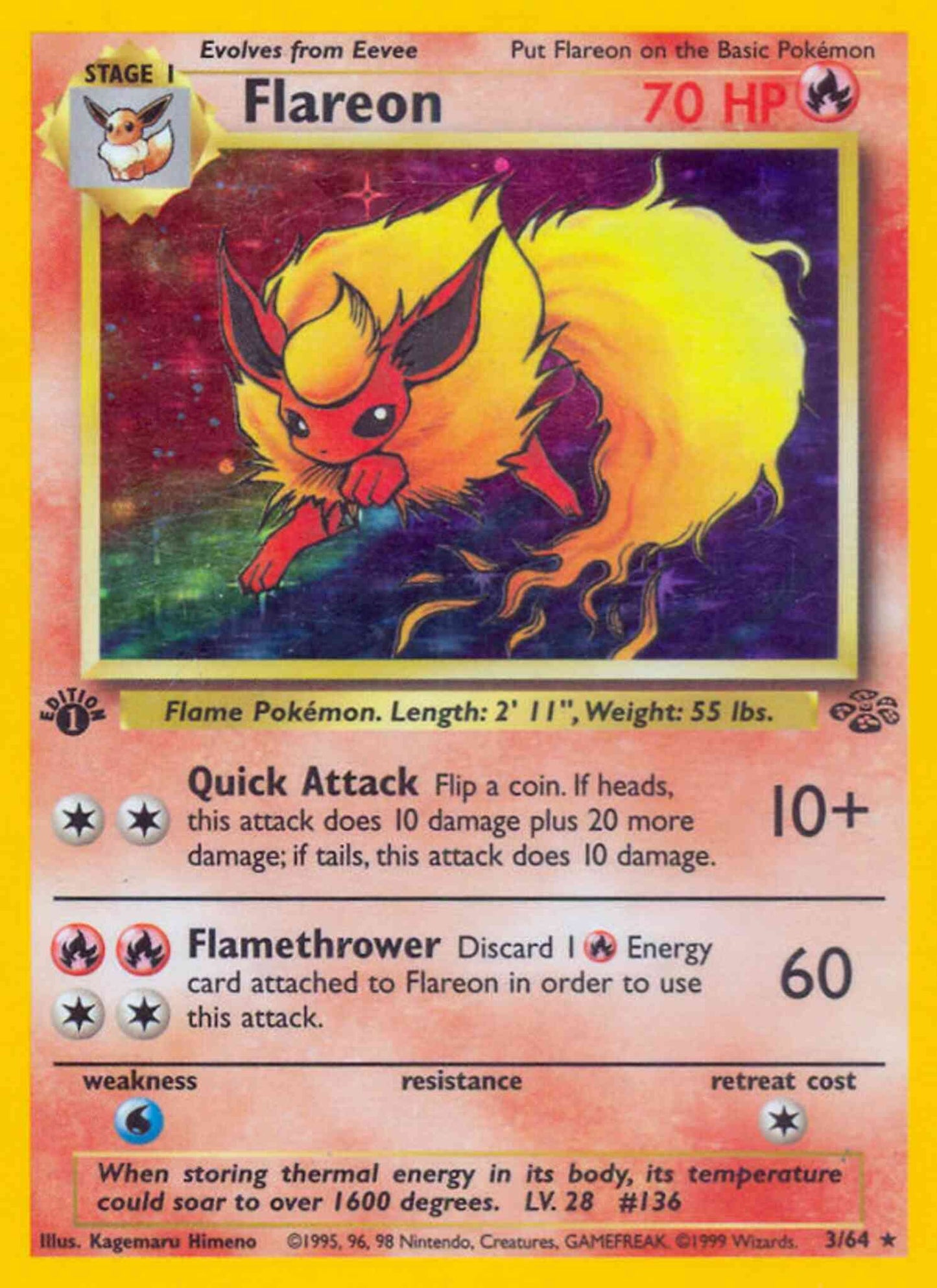 Flareon - 3/64 - Rare - 1st Edition [base2-3] [Holo]