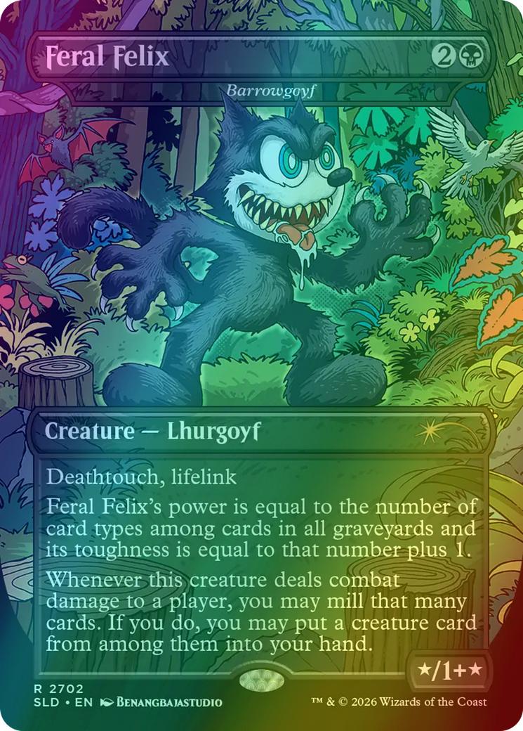 Feral Felix - Barrowgoyf [2702] [Borderless] [Felix the Cat] [Secret Lair Drop] [Foil]