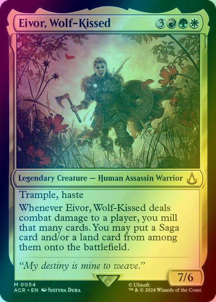 eivor mtg card 401 Games Canada - Eivor, Wolf-Kissed Vigilance (Attacking doesnt cause this creature to tap.) Haste (This creature can attack as soon as it comes under your control.) Whenever Eivor Eivor, Battle-Ready Art Card (Gold-Stamped