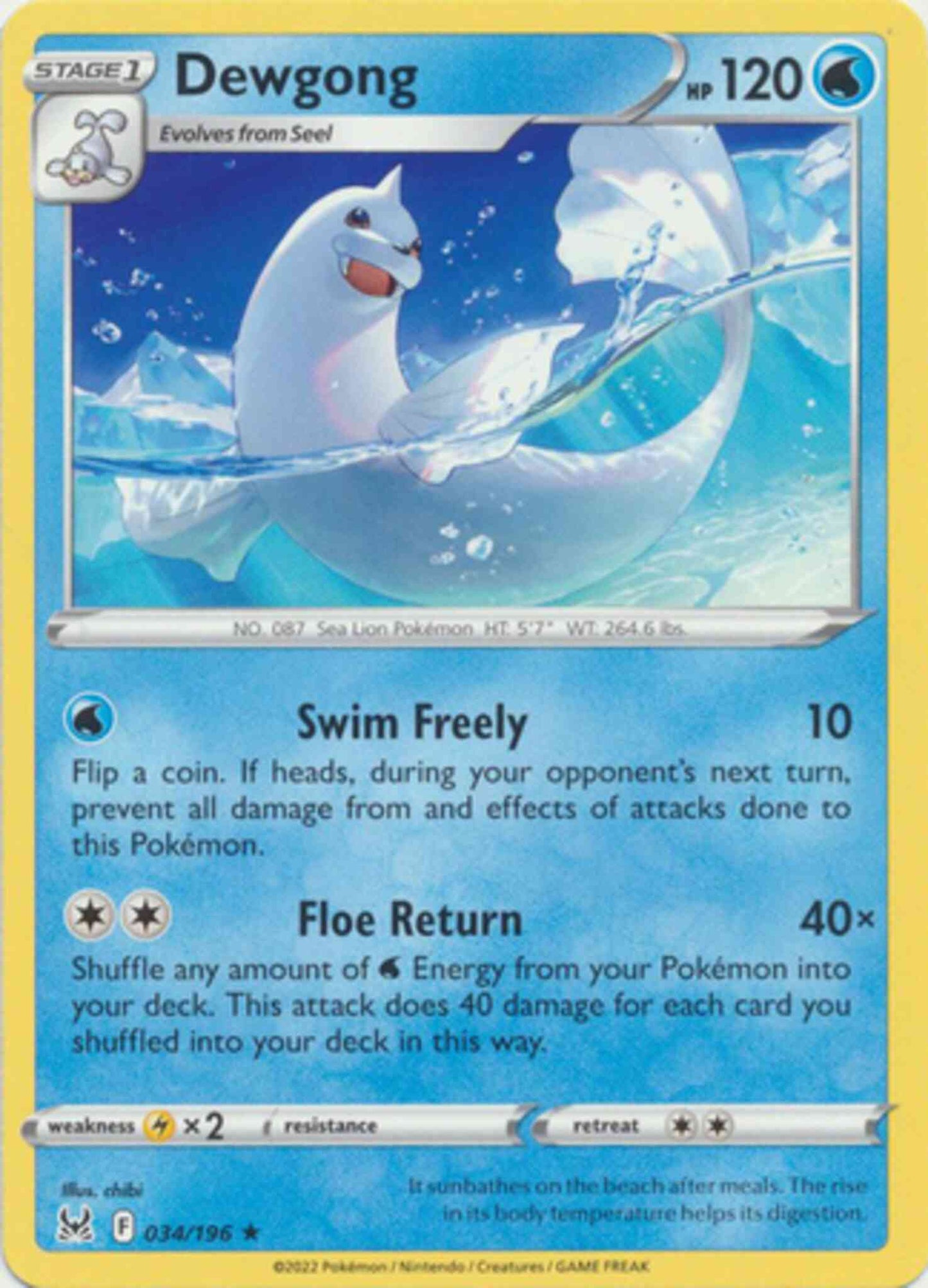 Dewgong - 034/196 - Rare [swsh11-034] [Non-Holo]
