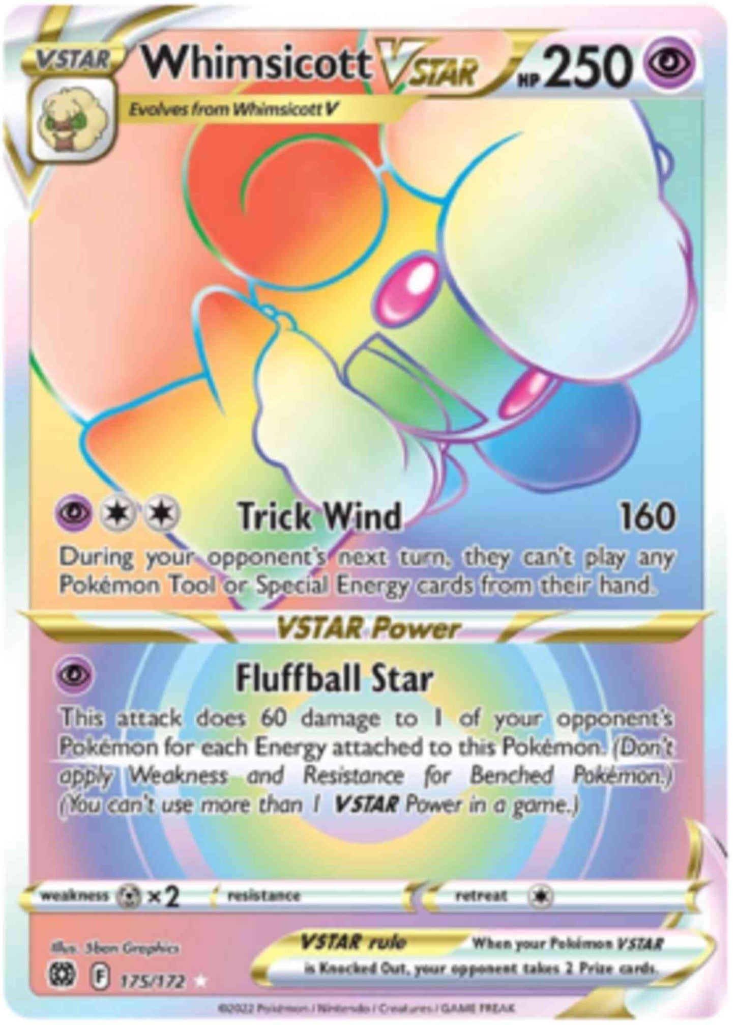 Whimsicott VSTAR - 175/172 - Rare Rainbow [swsh9-175] [Secret]