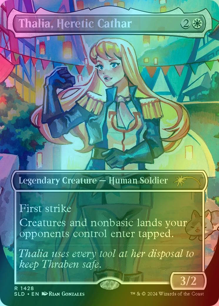 Thalia, Heretic Cathar [1428] [Borderless] [Pick 'Em And Stick 'Em] [Secret Lair Drop] [Foil]