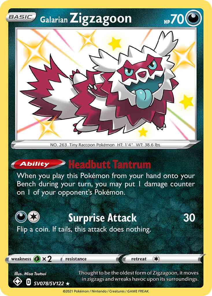 Galarian Zigzagoon - SV078/SV122 - Rare Shiny [swsh45sv-SV078] [Holo]