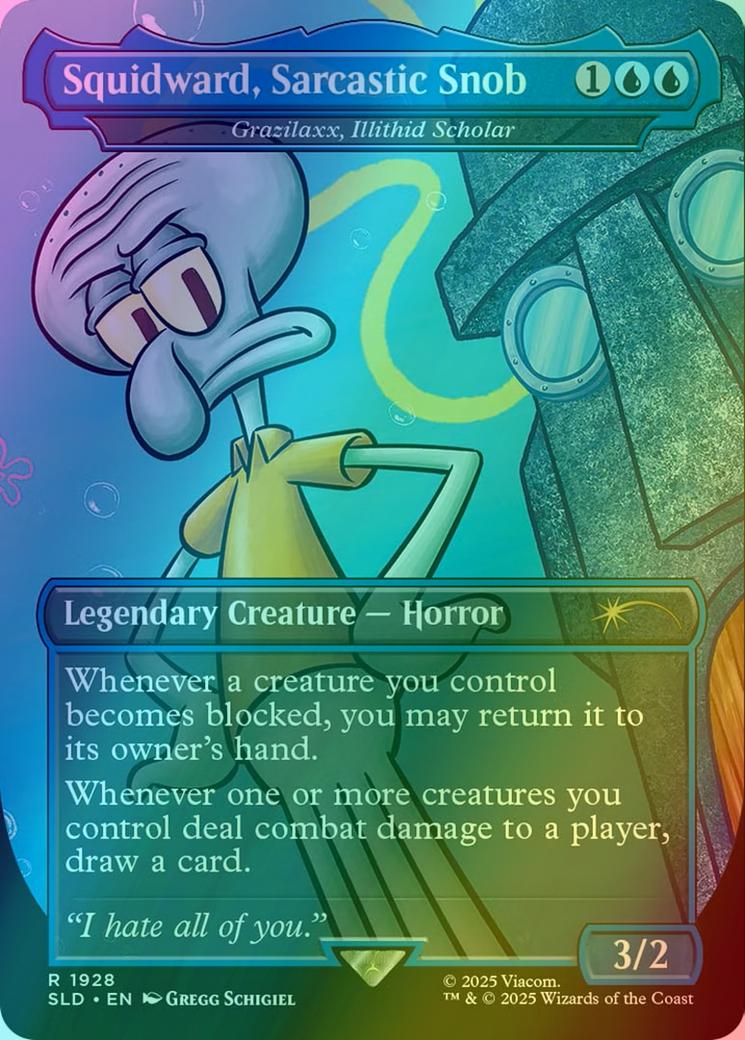 Squidward, Sarcastic Snob - Grazilaxx, Illithid Scholar [1928] [Borderless] [SpongeBob: Legends] [Secret Lair Drop] [Foil]