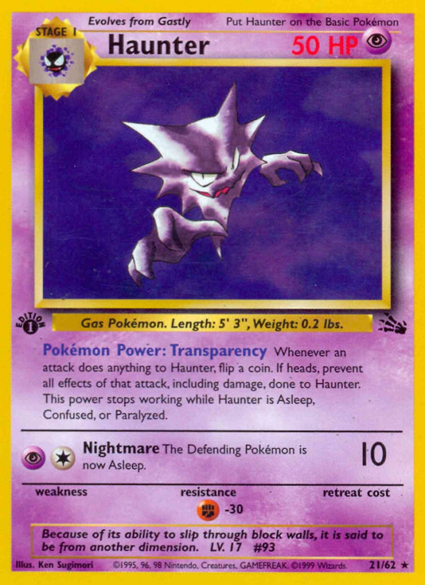 Haunter - 21/62 - Rare - 1st Edition [base3-21] [Non-Holo]