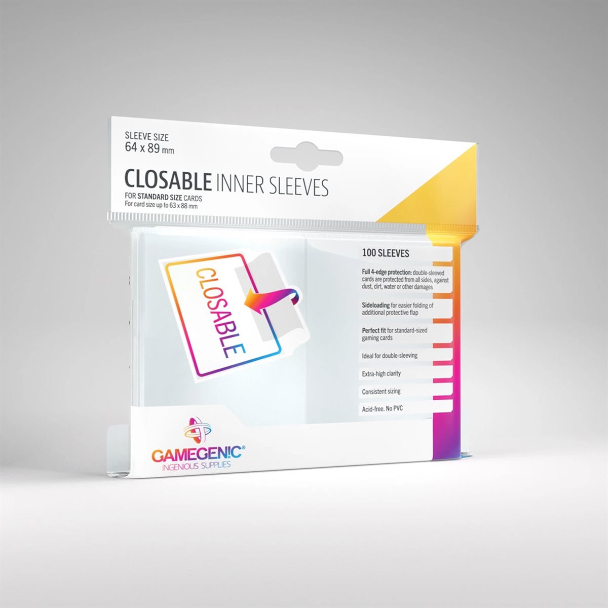Gamegenic Closable Inner Sleeves Perfect Fit - Standard Size - 100ct - Clear