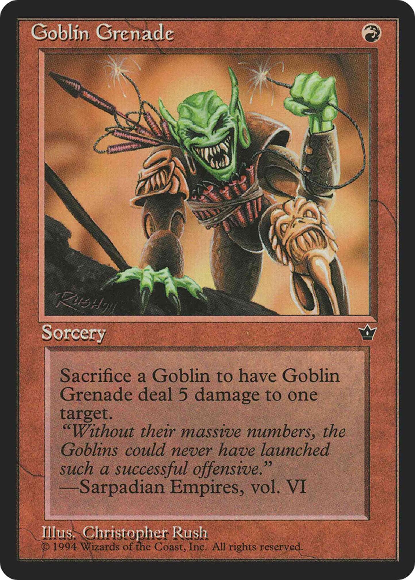 Goblin Grenade [Christopher Rush] [56c] [Fallen Empires] [Non-Foil]