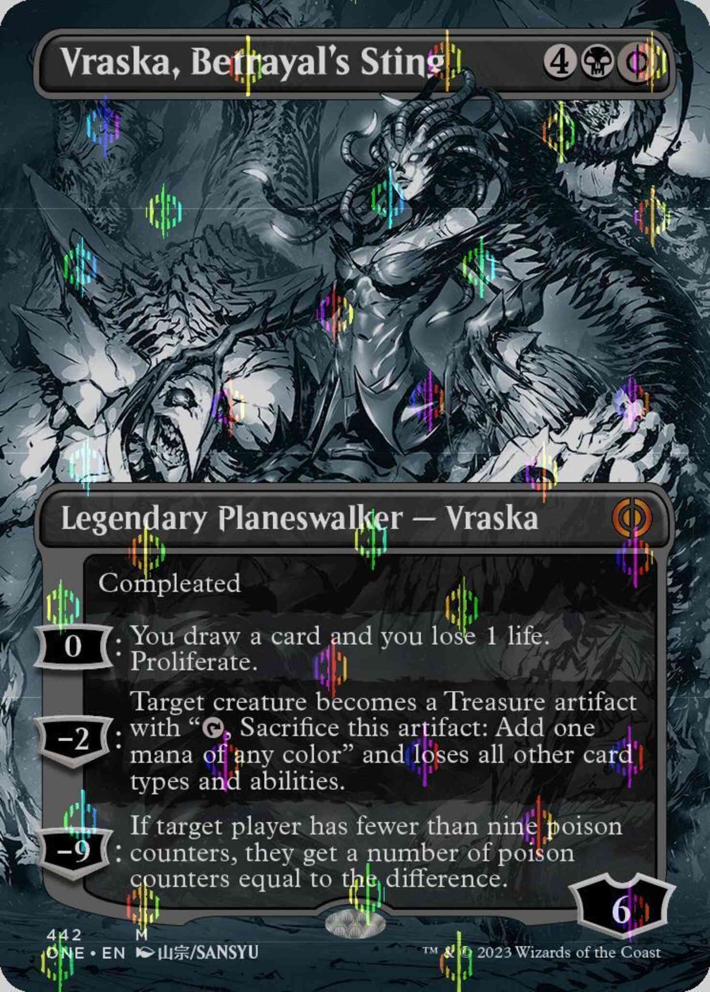 Vraska, Betrayal's Sting [442] [Borderless] [Manga] [Phyrexia: All Will Be One] [Compleat Foil]