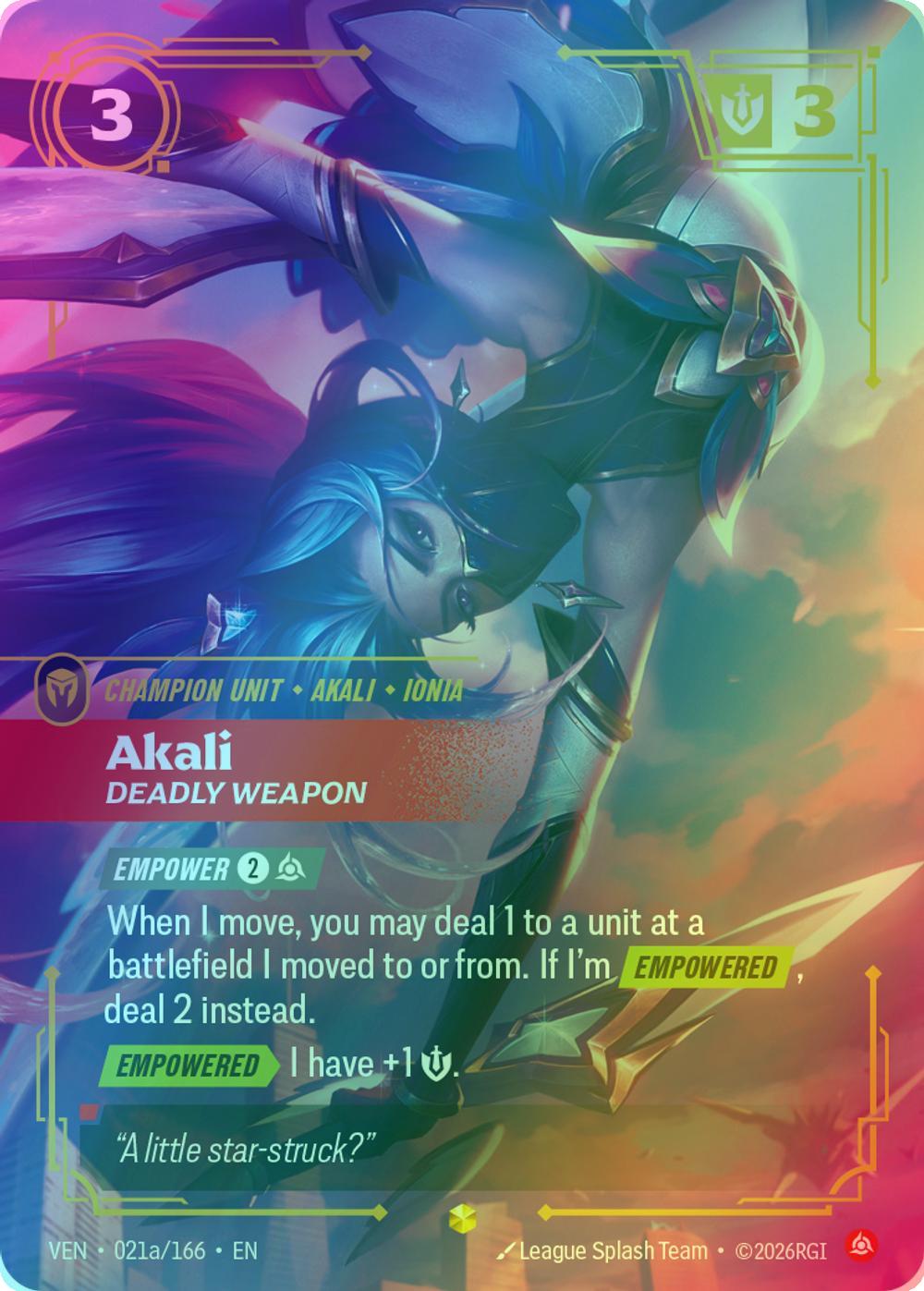 Akali, Deadly Weapon (Alternate Art) - 021a/166 [Vendetta] [Foil]