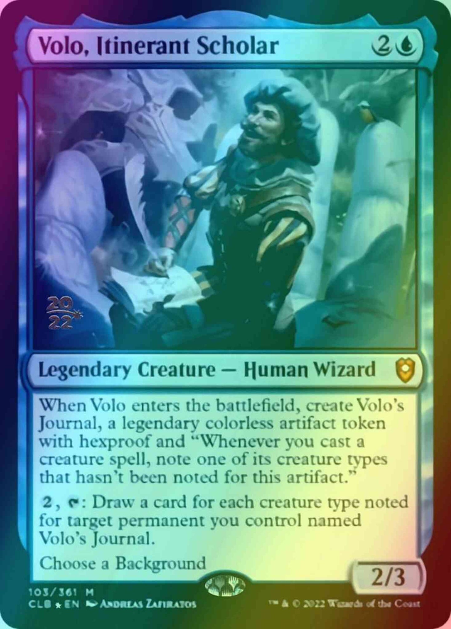 Volo, Itinerant Scholar [103s] [Prerelease] [Commander Legends: Battle for Baldur's Gate: Promos] [Foil]
