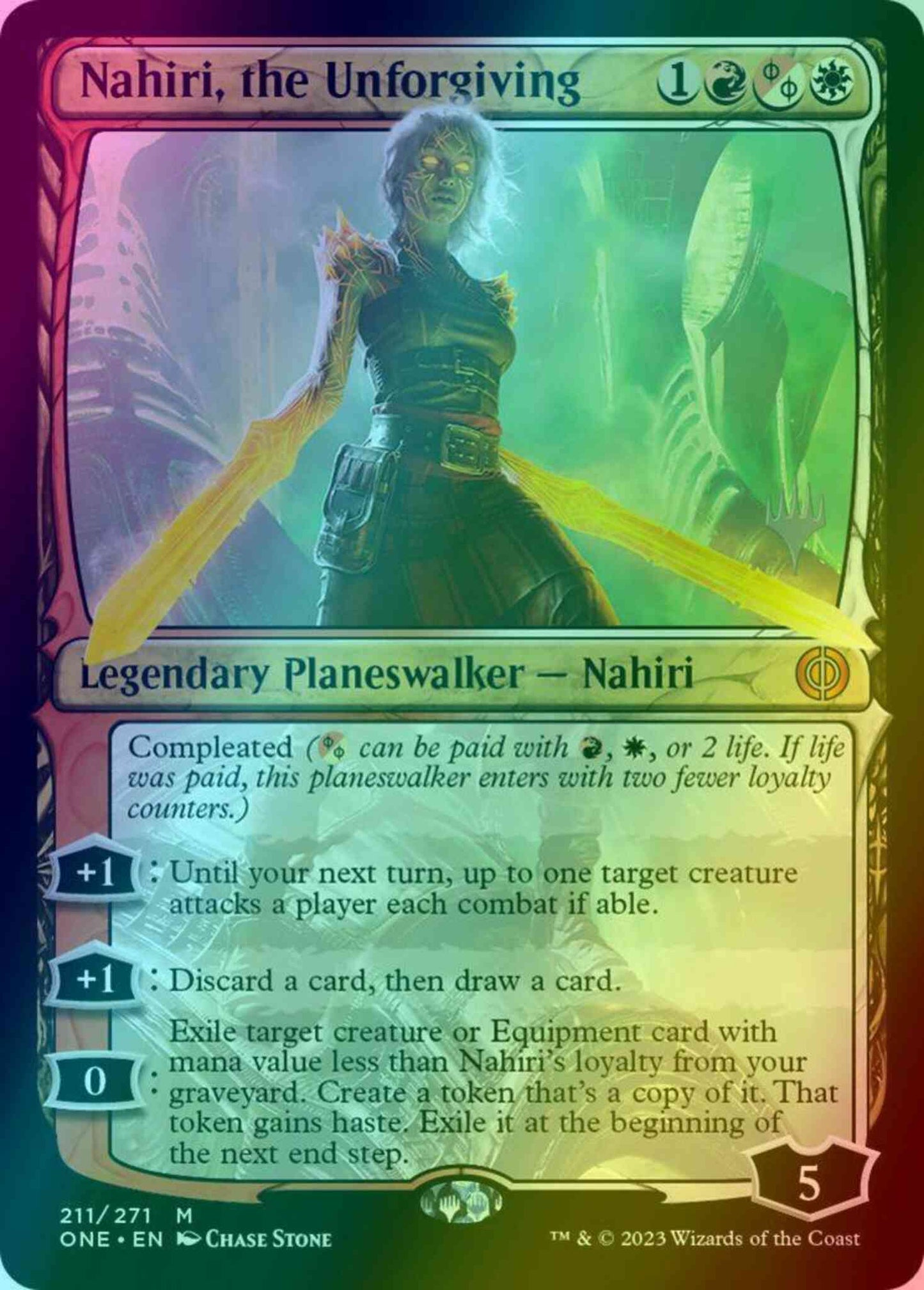 Nahiri, the Unforgiving [211p] [Promo Pack] [Phyrexia: All Will Be One: Promos] [Foil]