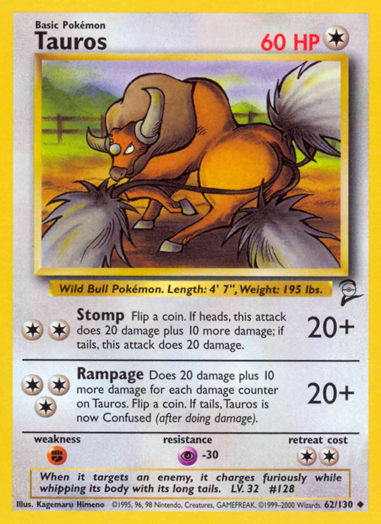 Tauros - 62/130 - Uncommon [base4-62] [Non-Holo]