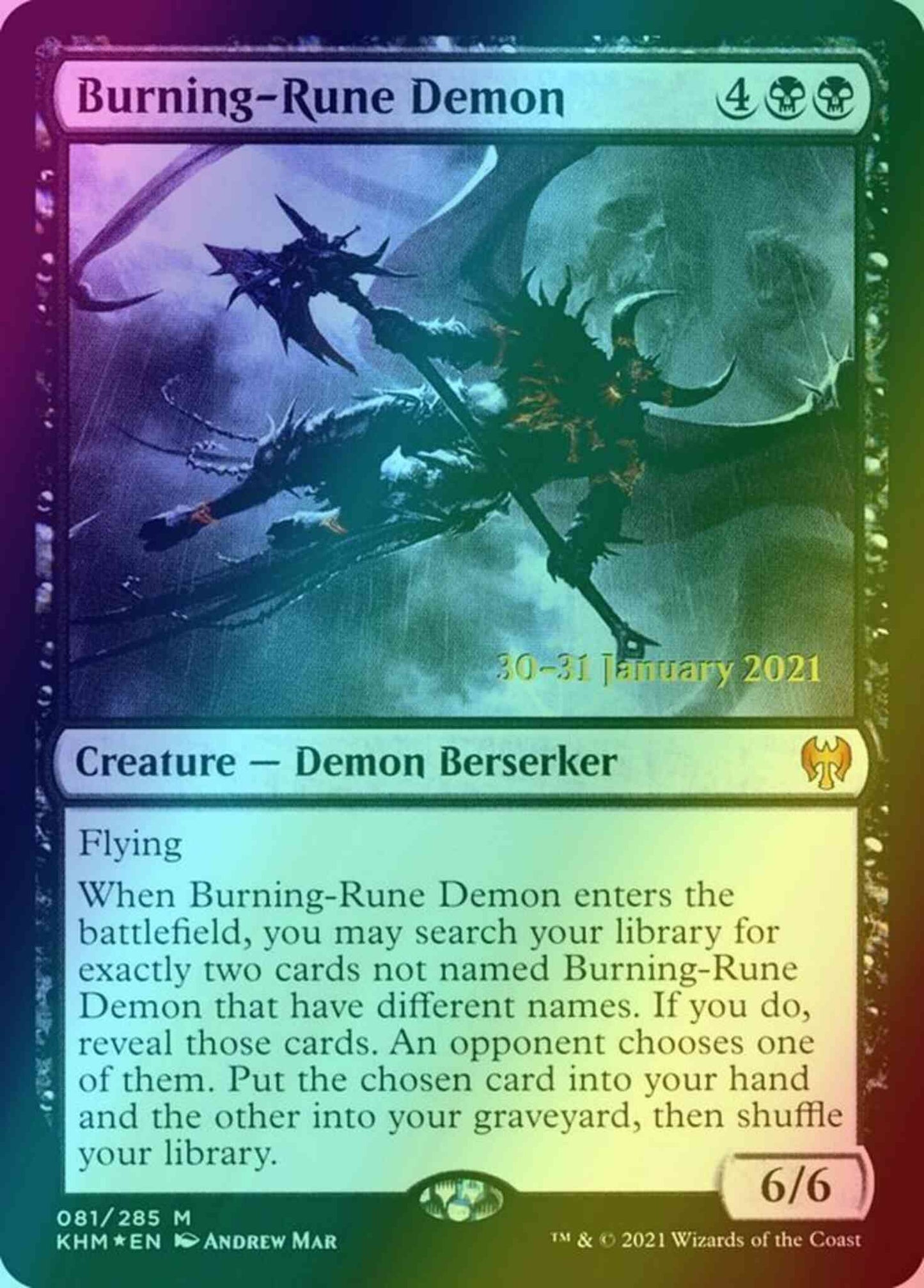 Burning-Rune Demon [Prerelease] [81s] [Kaldheim Promos] [Foil]