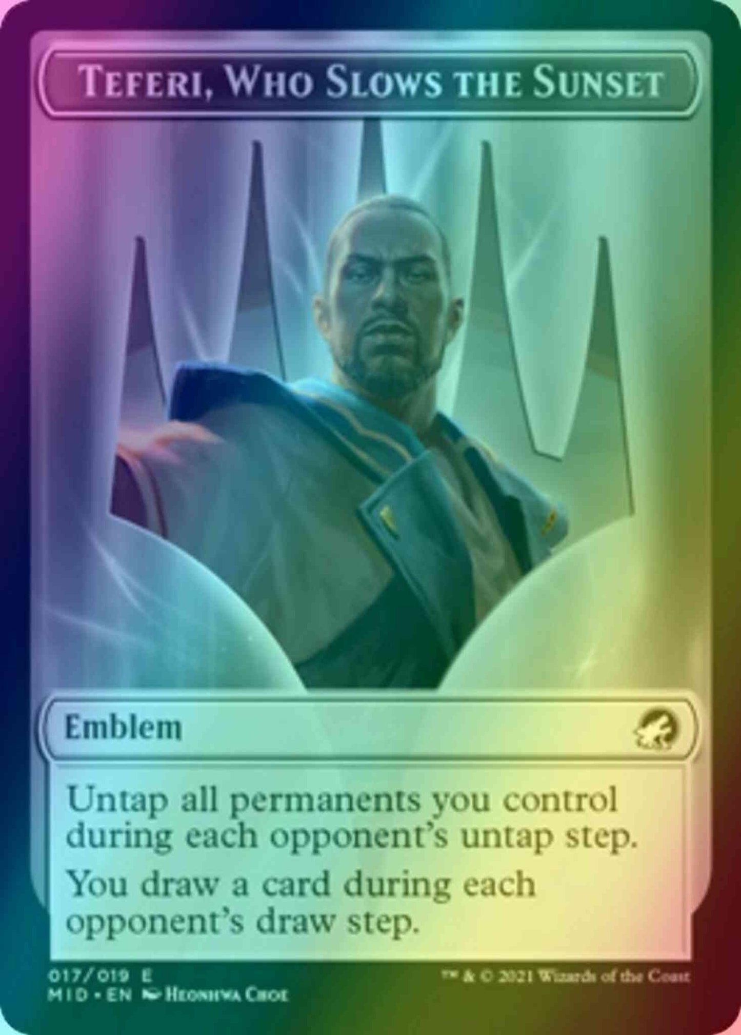 Teferi, Who Slows the Sunset Emblem (17) // Zombie Token (05) [Innistrad: Midnight Hunt: Tokens] [Foil]