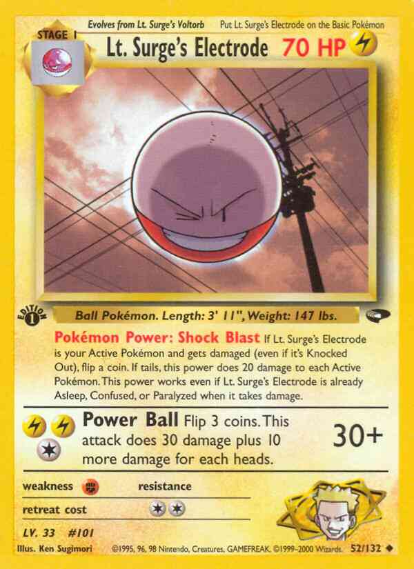 Lt. Surge's Electrode - 52/132 - Uncommon - 1st Edition [gym2-52] [Non-Holo]