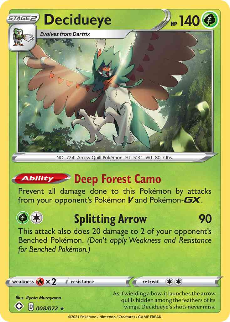 Decidueye - 008/072 - Rare Holo [swsh45-008] [Reverse Holo]