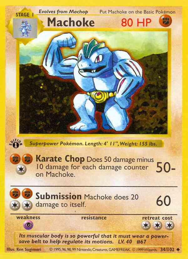 Machoke - 34/102 - Uncommon - 1st Edition [base1-34] [Non-Holo]