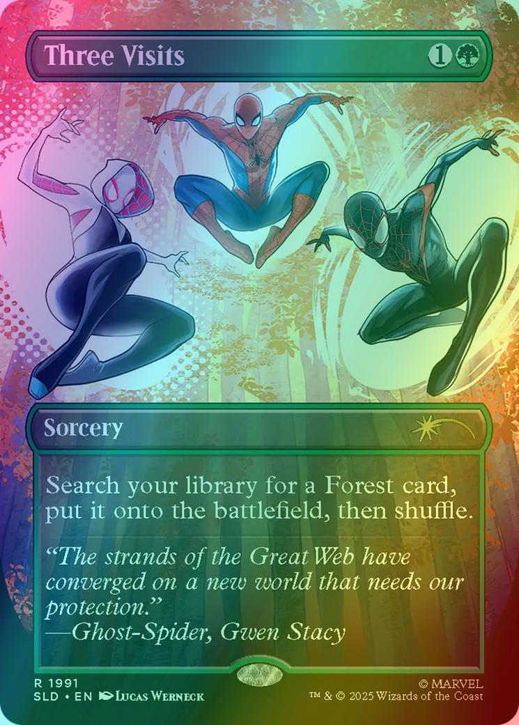 Three Visits [1991] [Borderless] [Spider-Man: Heroic Deeds] [Secret Lair Drop] [Rainbow Foil]