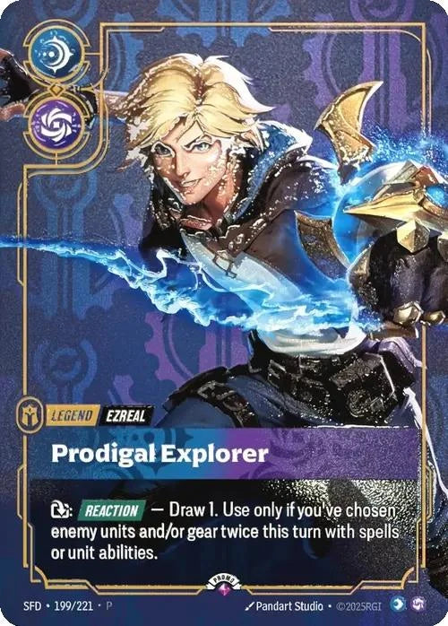 Prodigal Explorer (Ezreal) (Metal) (Prize Wall) - 199/221 [Riftbound Organized Play Promotional Cards] [Non-Foil]