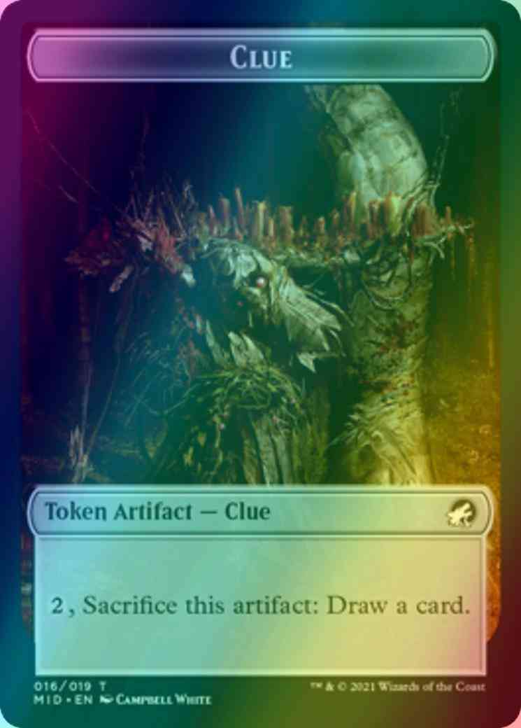 Clue Token (16) // Teferi, Who Slows the Sunset Emblem (17) [Innistrad: Midnight Hunt: Tokens] [Foil]