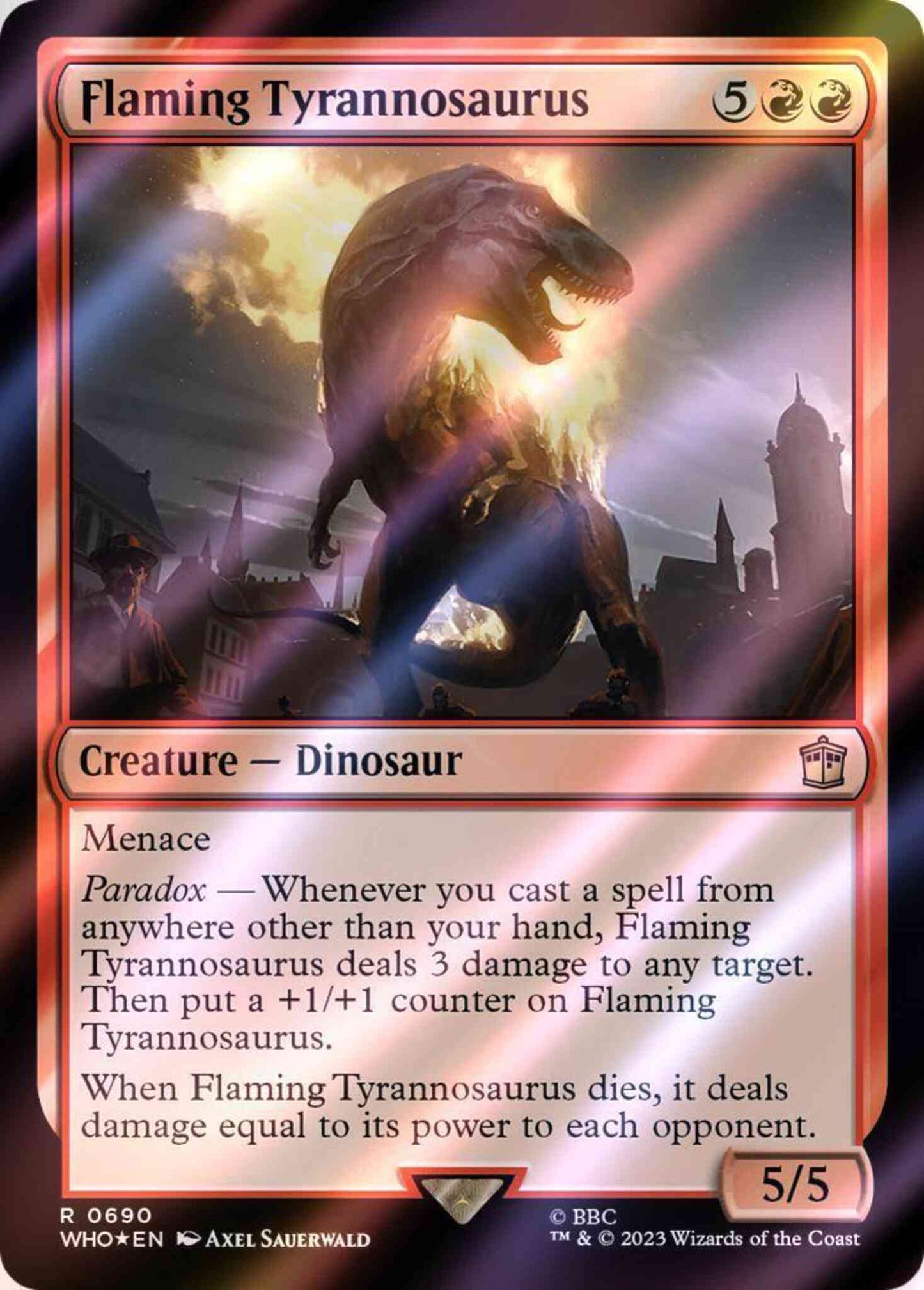 Flaming Tyrannosaurus [690] [Universes Beyond: Doctor Who] [Surge Foil]