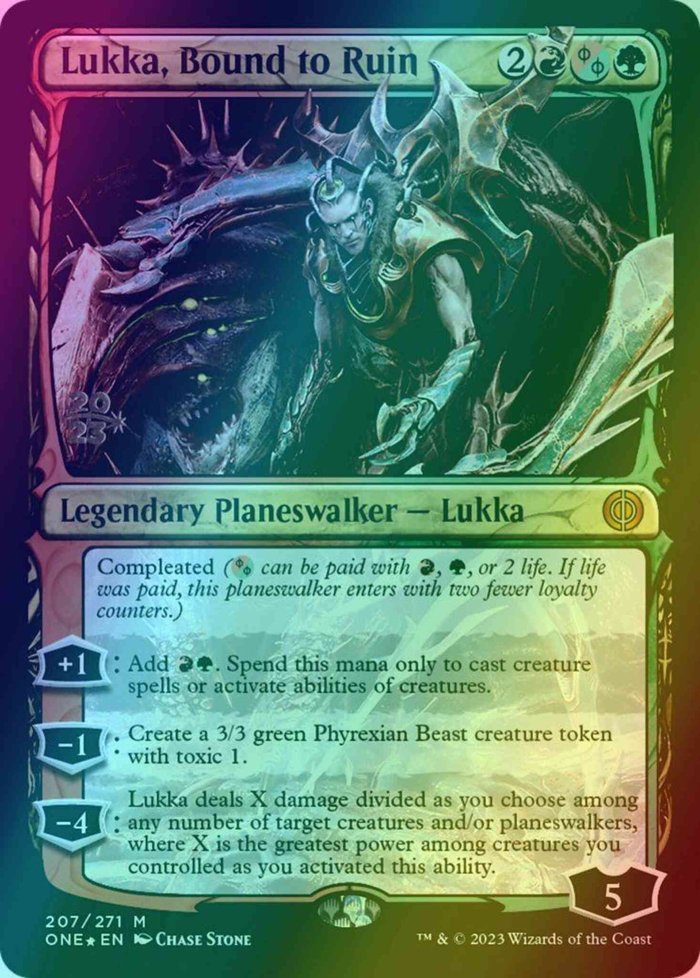 Lukka, Bound to Ruin [207s] [Prerelease] [Phyrexia: All Will Be One: Promos] [Foil]