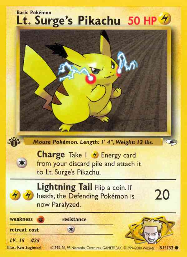 Lt. Surge's Pikachu - 81/132 - Common - 1st Edition [gym1-81] [Non-Holo]