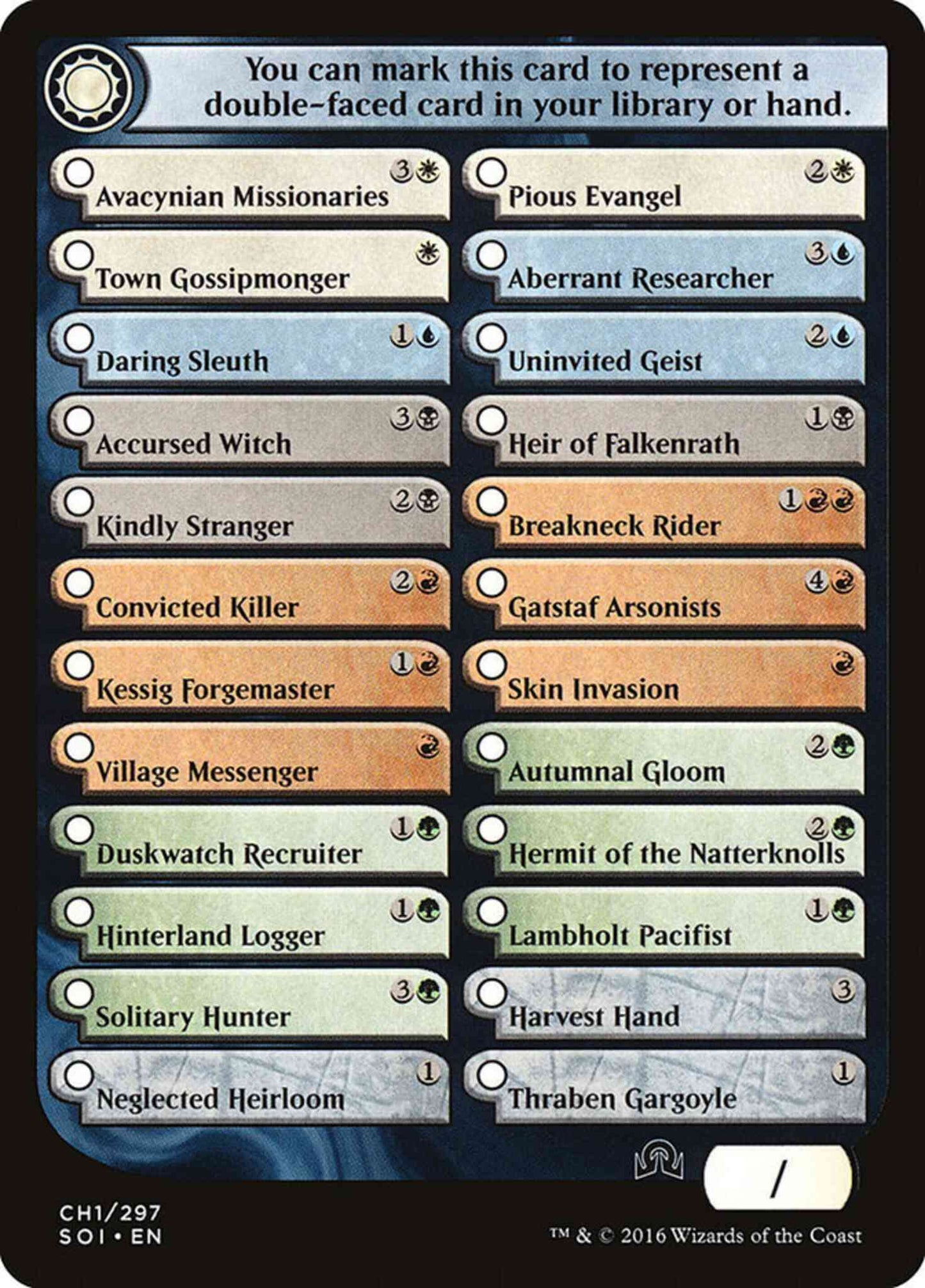 Shadows Over Innistrad Checklist 1 Token [CH1] [Shadows over Innistrad Tokens] [Non-Foil]