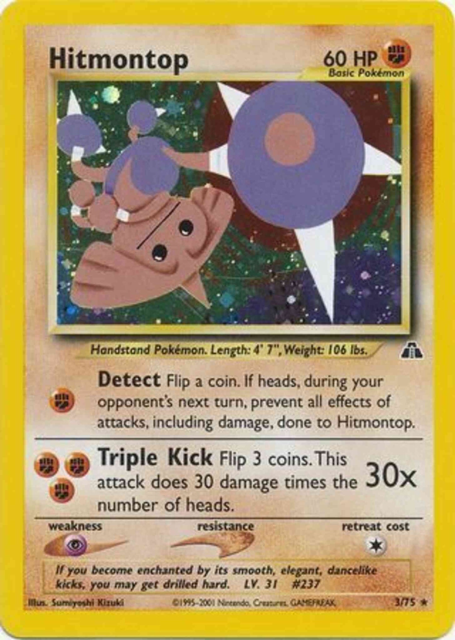 Hitmontop - 3/75 - Rare - Unlimited [neo2U-3] [Holo]