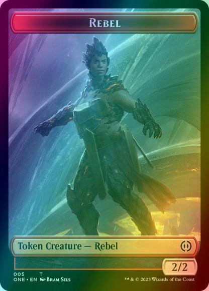 Cat Token (01) // Rebel Token (05) [Phyrexia: All Will Be One: Tokens] [Foil]