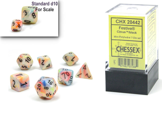 Chessex Festive Dice - Set of 7 - Mini-Hedral - Circus/Black