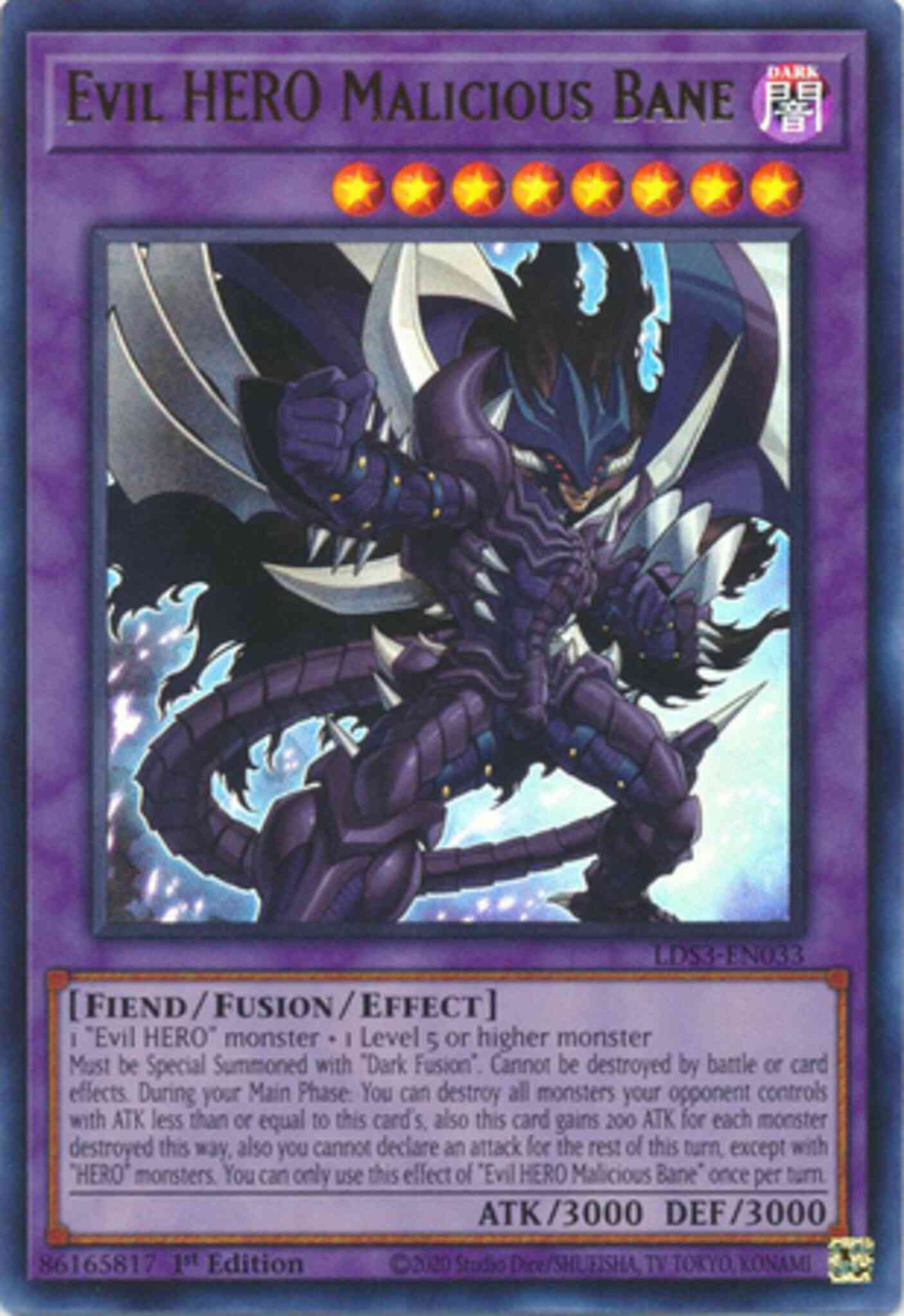 Evil HERO Malicious Bane - LDS3-EN033 - Ultra Rare - 1st Edition